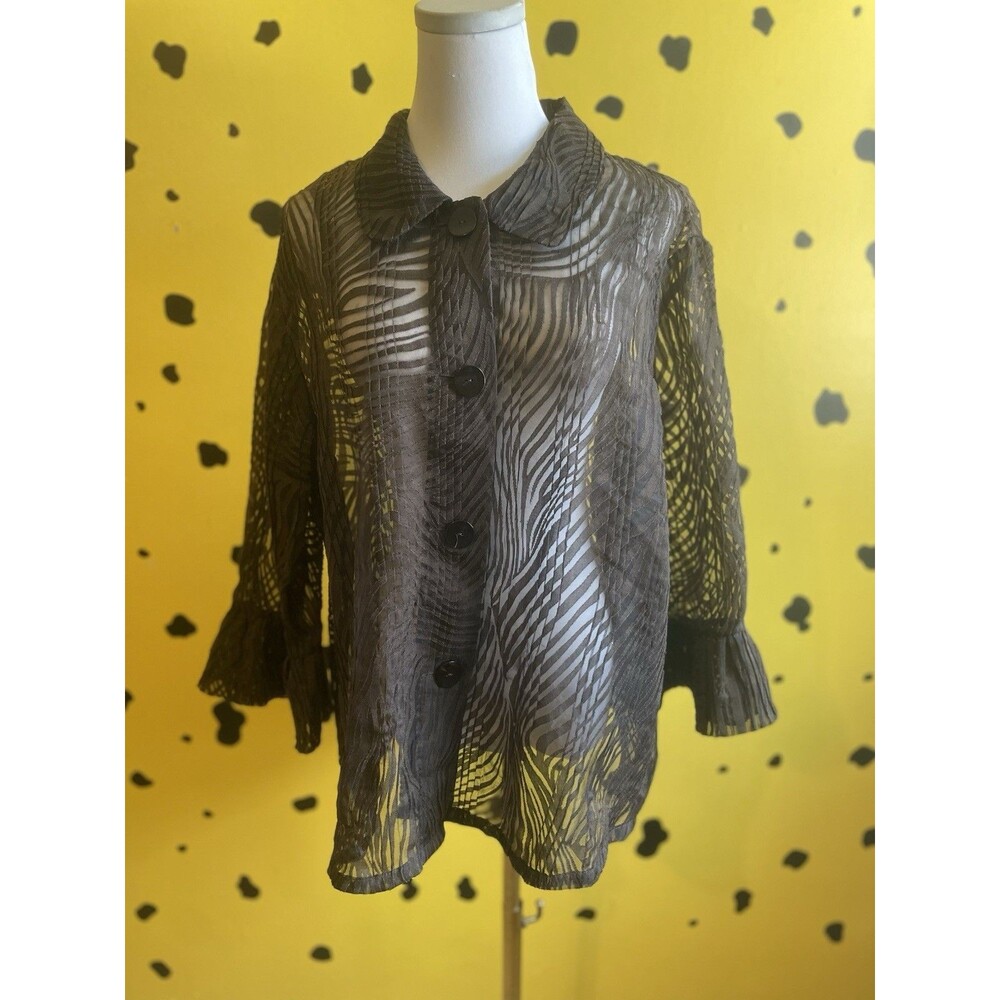 Vintage Citiknits Sheer Brown Animal Print Blouse Top Lightweight Layer Womens L